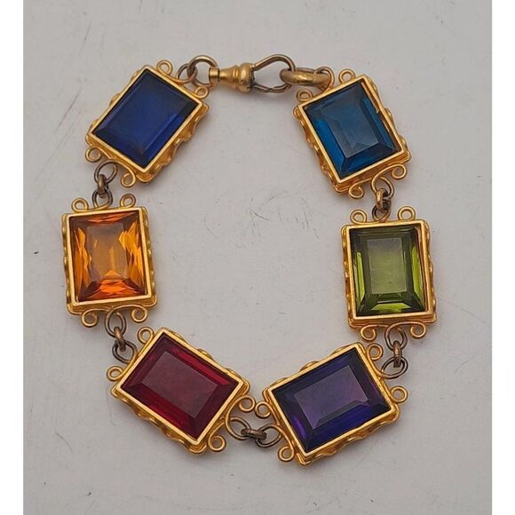 Early Mish Tworkowski Bracelet Clip Earrings Set Colorful Faux Stones Gold Tone - Picture 3 of 10
